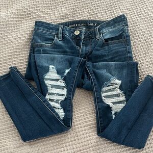 American Eagle Outfitters Dark Blue Ripped Skinny Jeans